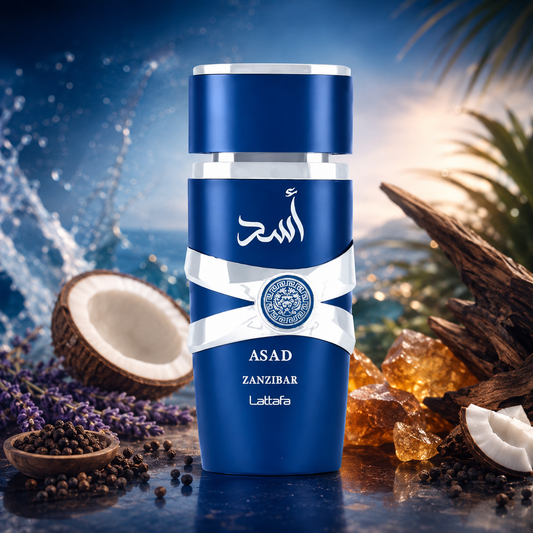 Lattafa Asad Zanzibar – Perfume Exótico de Aventura y Elegancia