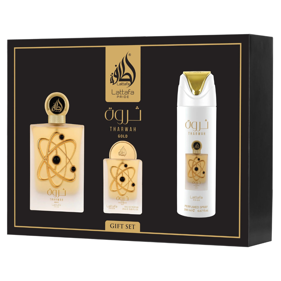 Giftset Tharwah Gold – 3 piezas | Perfume Oriental Floral Unisex – foto 2
